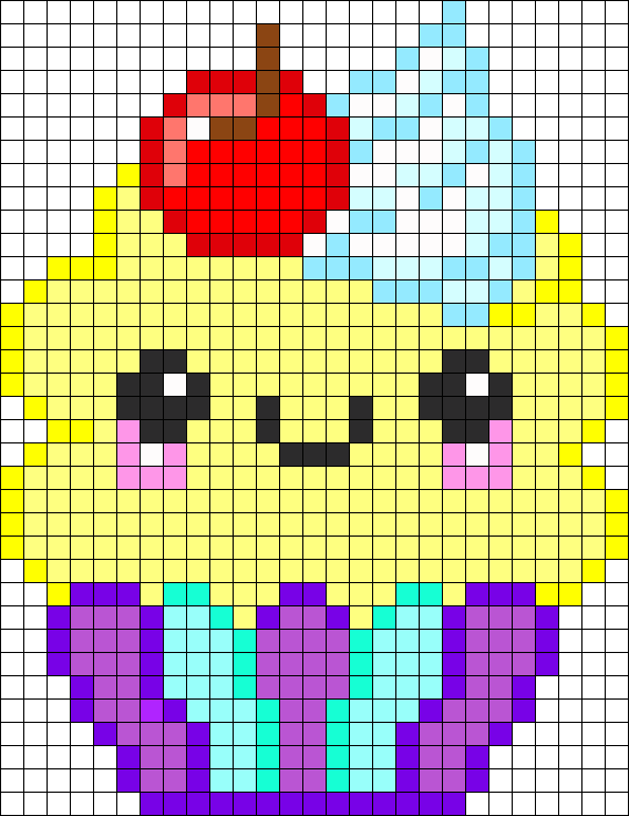 Kawaii Cupcake Perler Bead Pattern / Bead Sprite - Cute Pixel Art Cupcake (568x736), Png Download