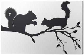 Squirrels On Tree Branch, Vector Canvas Print • Pixers® - Squirrel Silhouette (400x400), Png Download