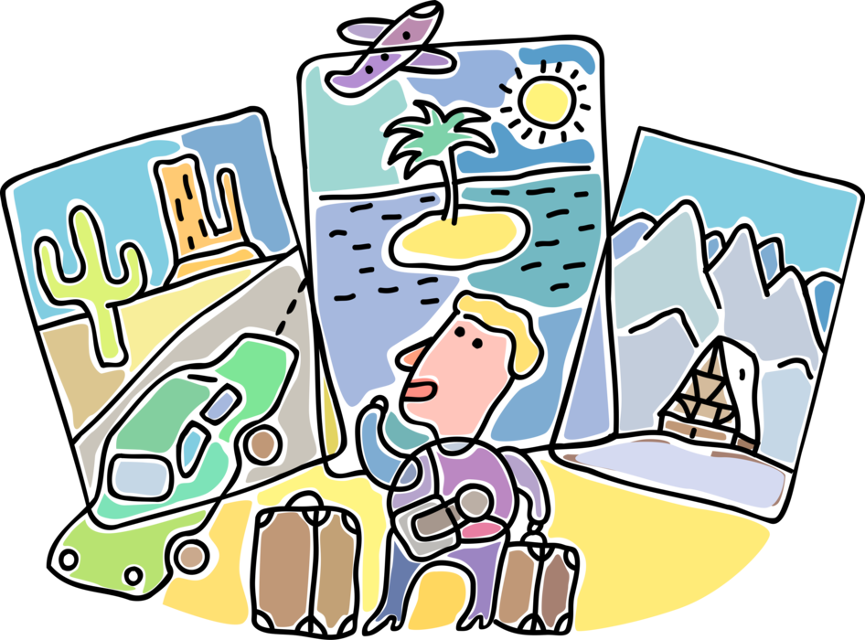 Vector Illustration Of Vacation Traveler With Desert, - Travel (946x700), Png Download