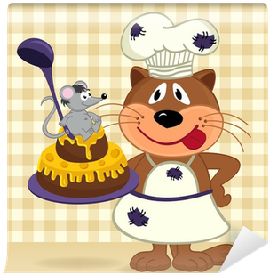 Cat Chef Prepare Cake - Animales Cocinando Animados (400x400), Png Download