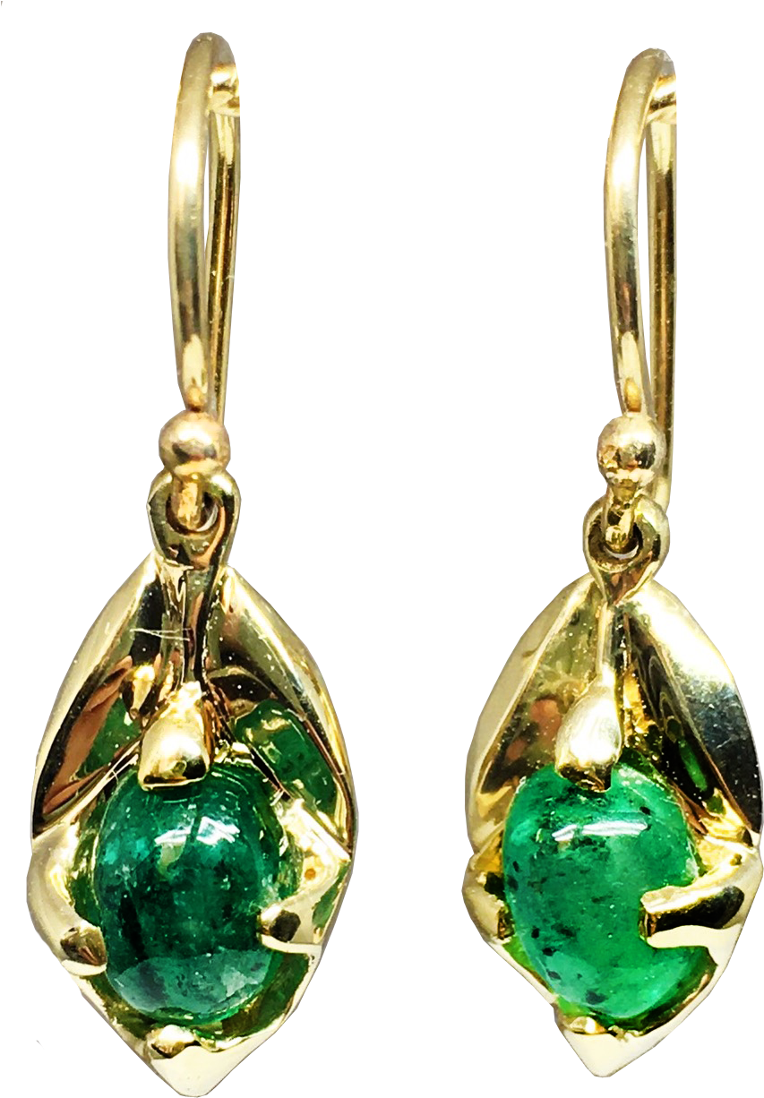 Oval Green Emerald Gold Earrings Nature Inspired Earrings - Green Earrings Png (1446x1446), Png Download
