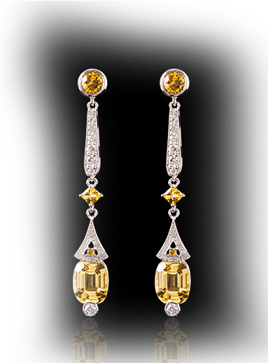Yellow Sapphires And Diamonds 18k White Gold Earring - Earrings (511x517), Png Download
