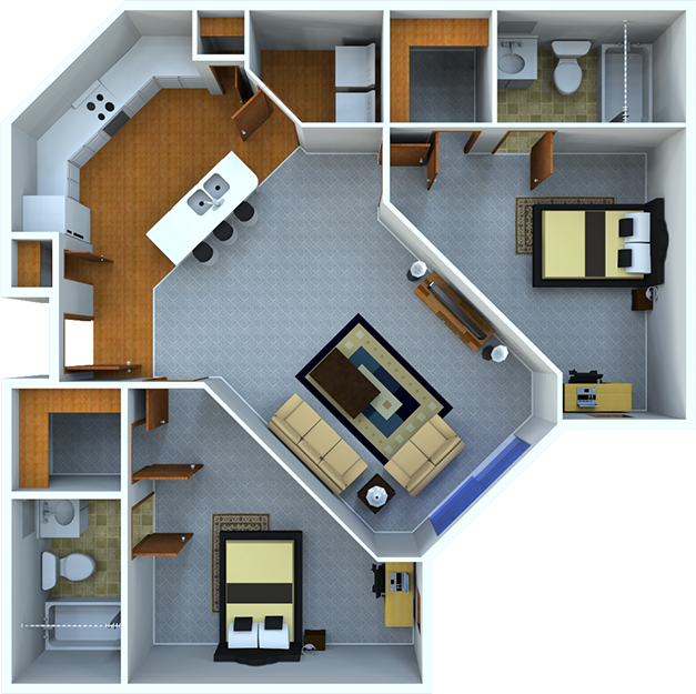 2bed2bath935 Overhead - Internado Planos Dormitorios (627x625), Png Download
