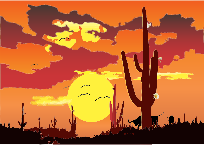 Sunset In The Desert, Png V - Red Cartoon Desert (800x569), Png Download