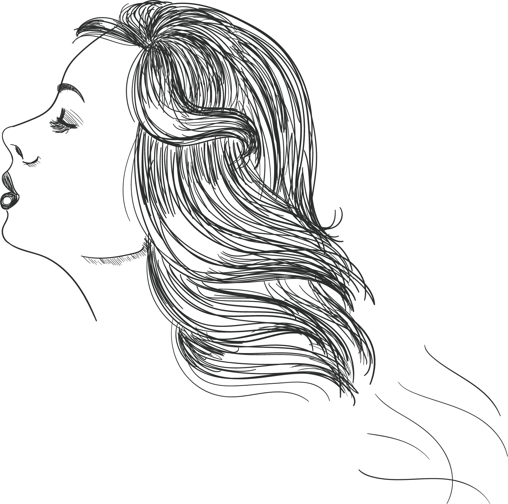 Caida - Cabello - Line Art (1667x1653), Png Download