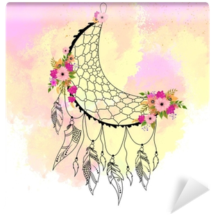 Boho Style Hand Drawn Dream Catcher With Ethnic Floral - Cuadros De Atrapa Sueños (400x400), Png Download