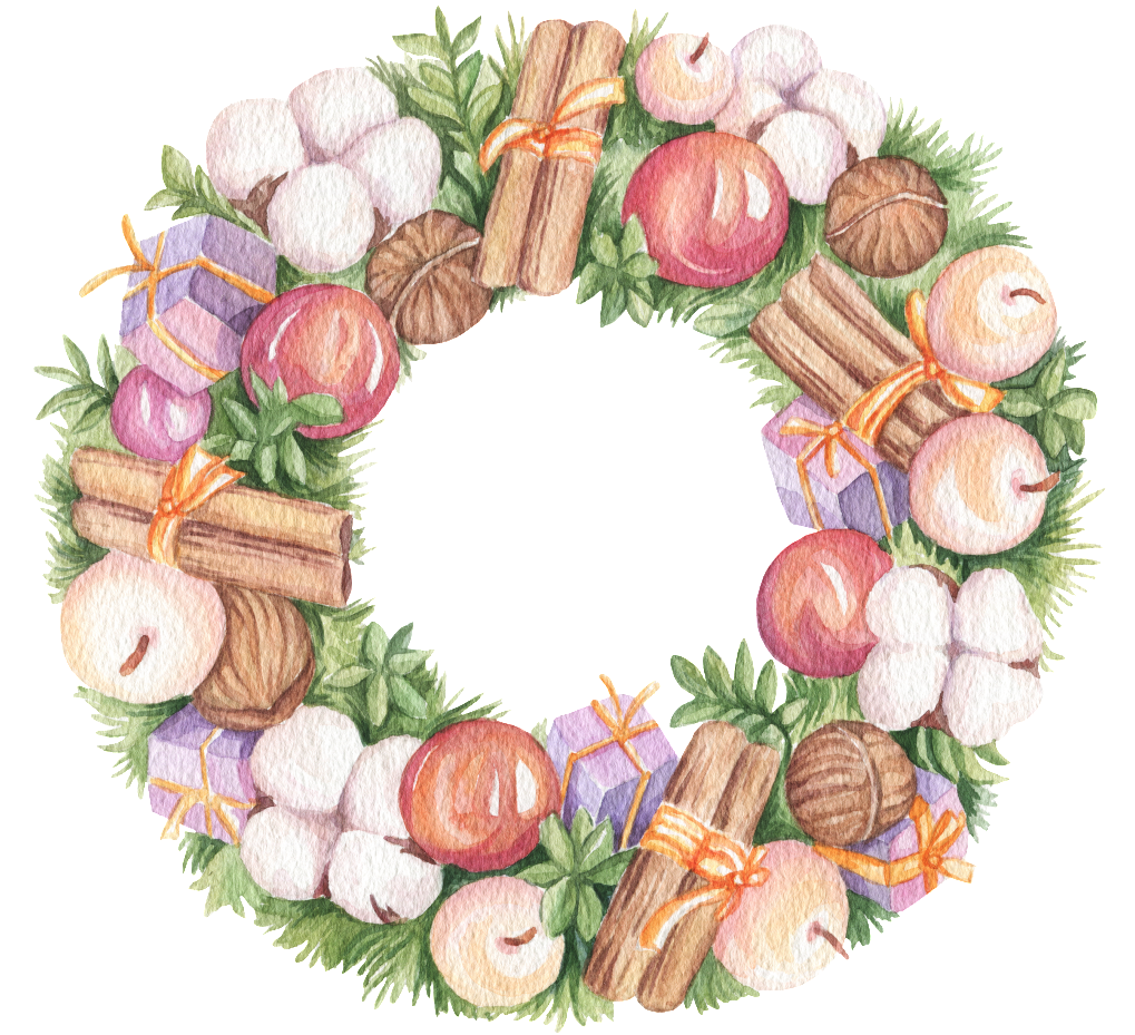Hand Painted Decorative Christmas Tree Garland Png - Christmas Day (1024x1024), Png Download