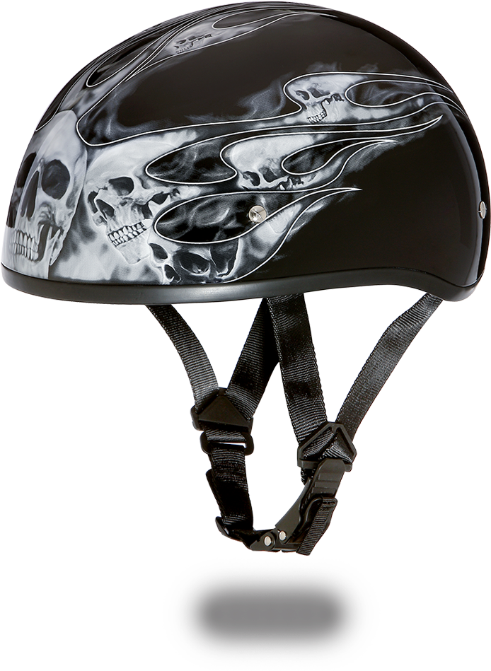 Custom Airbrush Paint Motorcycle Helmets For Sale By - D.o.t. Daytona Skull Cap- W/ Skull Flames Silver (1000x1000), Png Download