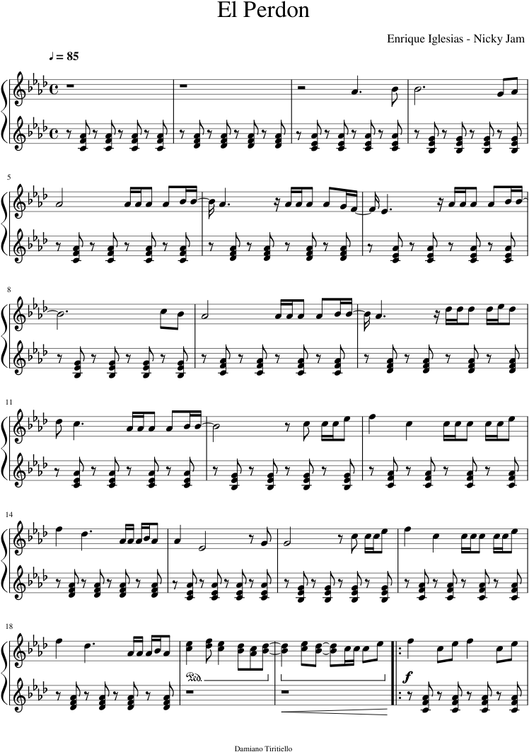 El Perdon Sheet Music Composed By Enrique Iglesias - El Perdon Partitura Piano (827x1169), Png Download
