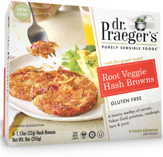 Root Veggie Hash Browns, A Hearty Medley Of Carrots, - Dr Praegers Brussels Sprouts Cakes - 6 Pack, 1.67 Oz (572x572), Png Download