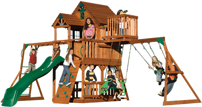 Skyfort All-cedar Play Set - Climbing Frames For Sale (676x383), Png Download