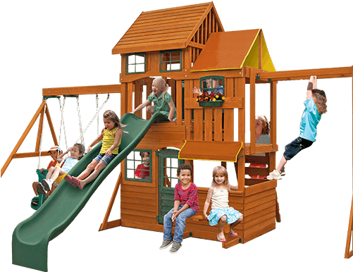 Barrington Cedar Wooden Swing Set - Cedar Summit Premium Playsets Barrington (500x400), Png Download