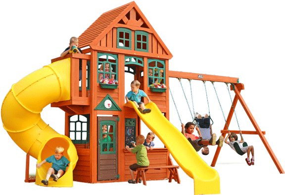 Twin Mountain Swingset - Cedar Summit Twin Mountain Lodge Playset - Do Included) (600x400), Png Download