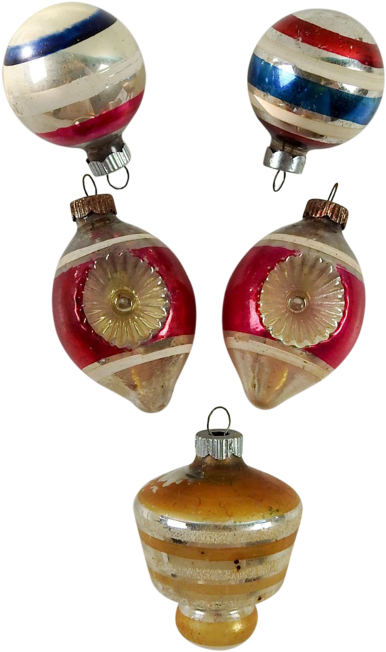 Group Of Vintage Striped Christmas Ornaments - Christmas Day (605x1024), Png Download
