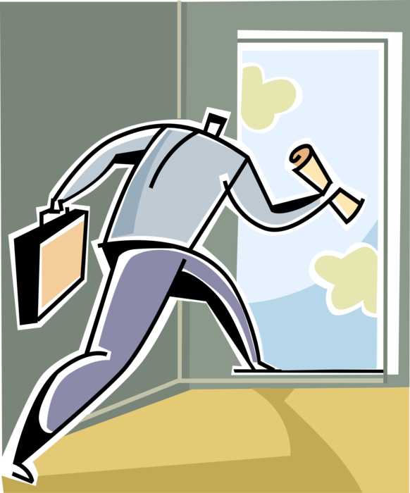 Vector Illustration Of Businessman Walks Through Open - Illustration (582x700), Png Download