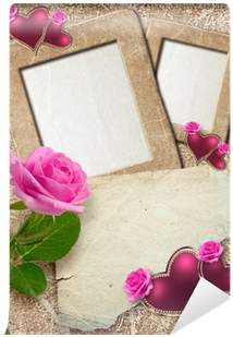 Grunge Frame With Roses, Hearts And Paper Wall Mural - Photography (400x400), Png Download