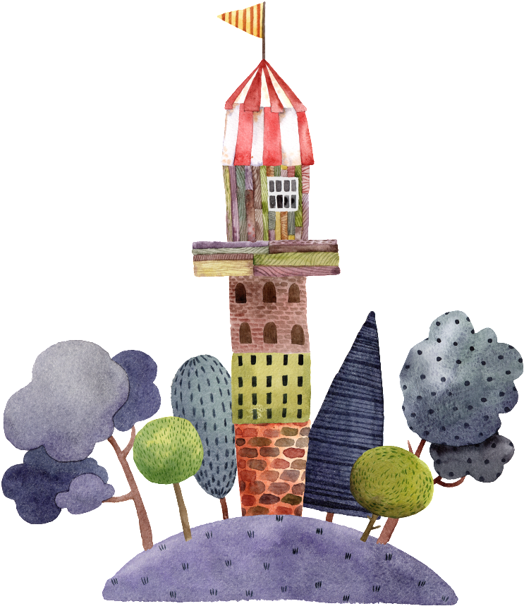 This Graphics Is Hand Drawn House Surrounded By Trees - Portable Network Graphics (1024x1024), Png Download