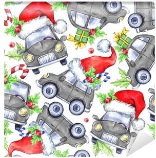 Watercolor Seamless Pattern With Cartoon Holidays Cars, - Illustration (400x400), Png Download
