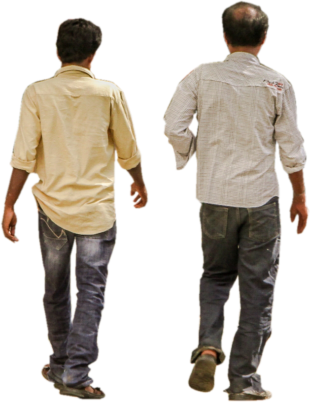 Man Men Group Walking Back Friends Formal Urban India - Indian Walking Person (629x817), Png Download