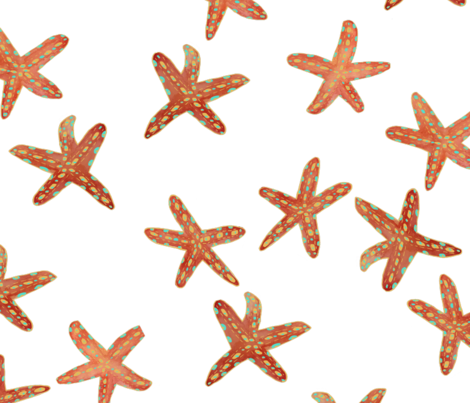Aqua, Coral And Gold Starfish Hand Painted Watercolor - Watercolor Painting (470x403), Png Download