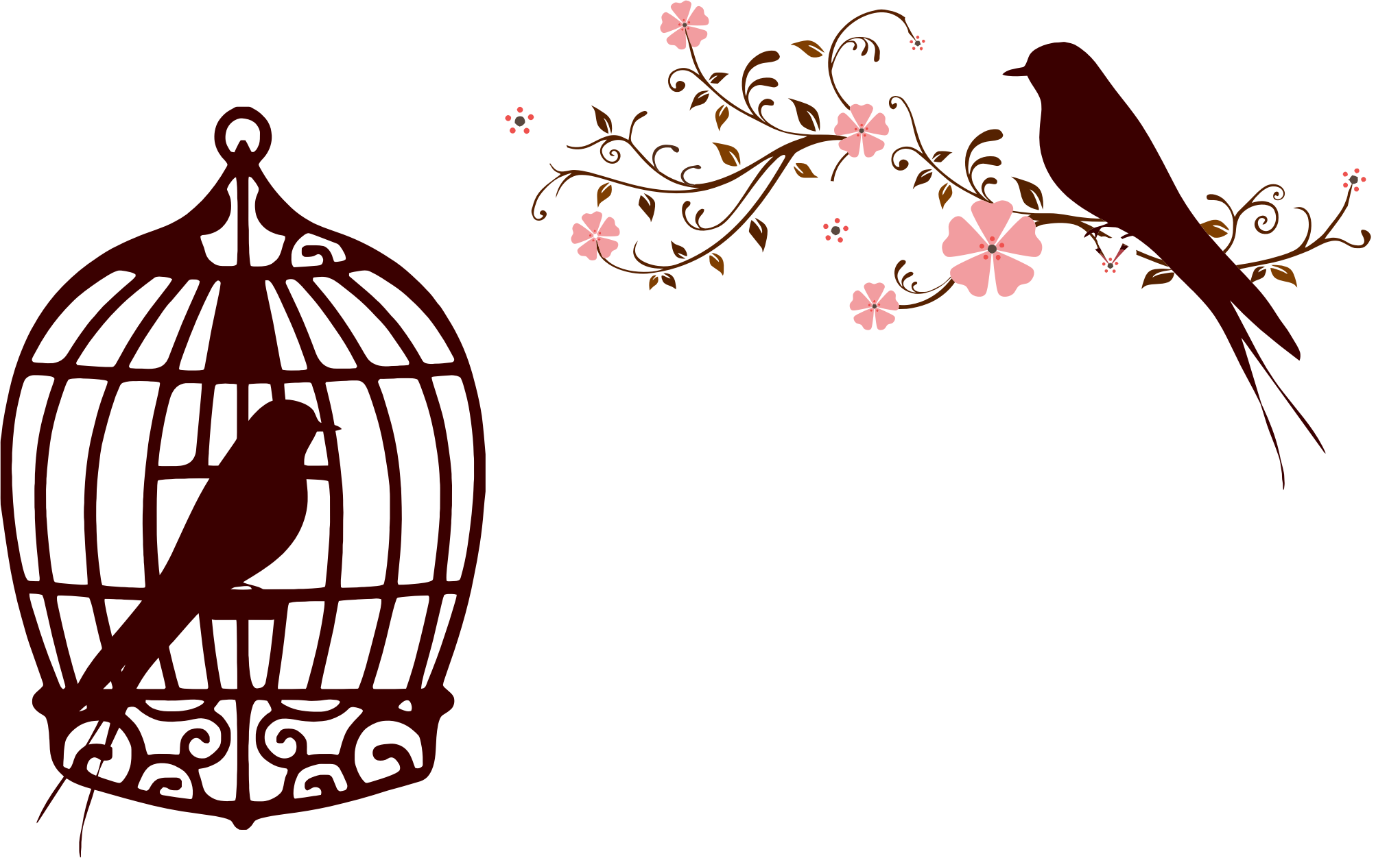 Clipart Floral Birds Silhouette No Background - Flower Silhouette Transparent Background (2041x1252), Png Download