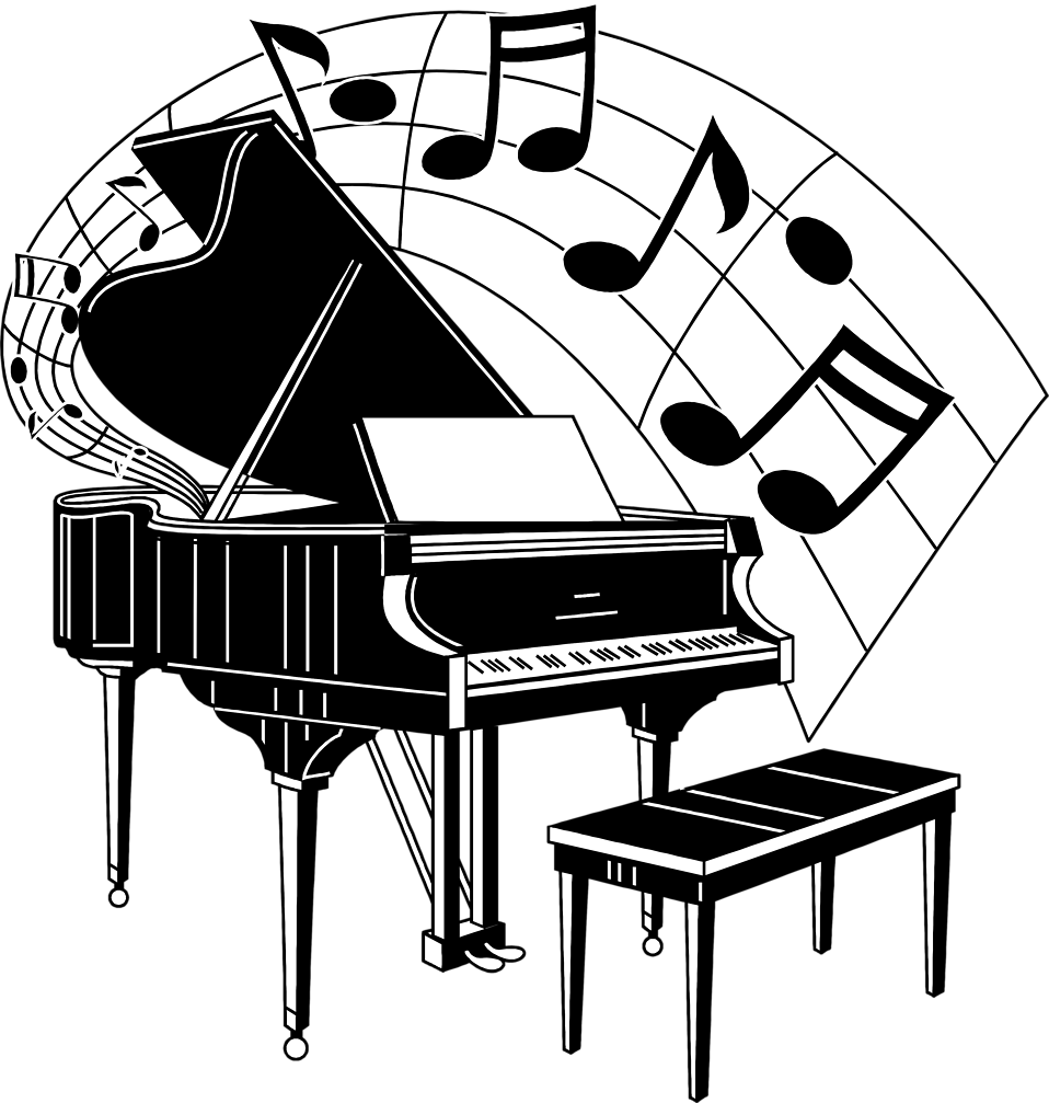 Gold Clipart Piano - Piano With Music Notes (830x872), Png Download