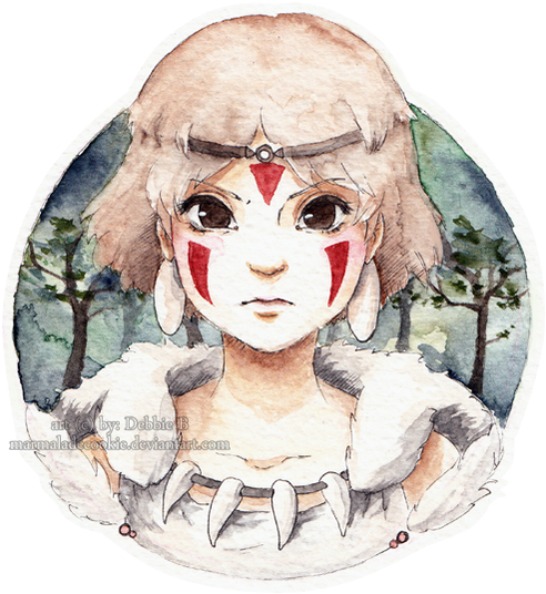 Princess Drawing Watercolor - Princess Mononoke (499x540), Png Download