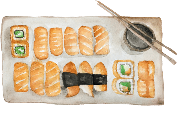 Draw Food Illustration With Watercolor - Sushi (680x600), Png Download