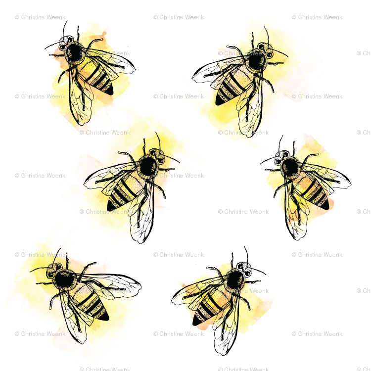 Watercolor Bees Png (750x750), Png Download