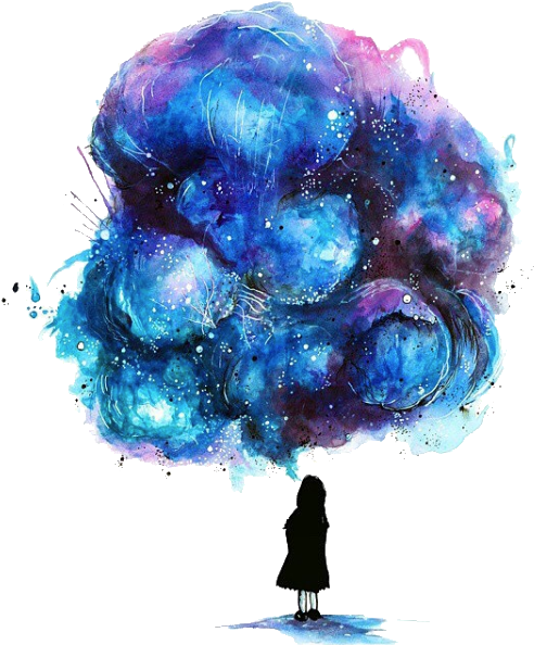 Watercolor Painting Drawing Galaxy Girl Illustration - Galaxy Drawing (598x598), Png Download