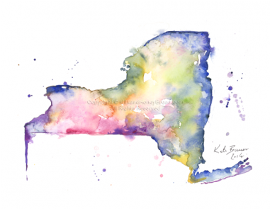 New York Map - Watercolor Painting (380x380), Png Download