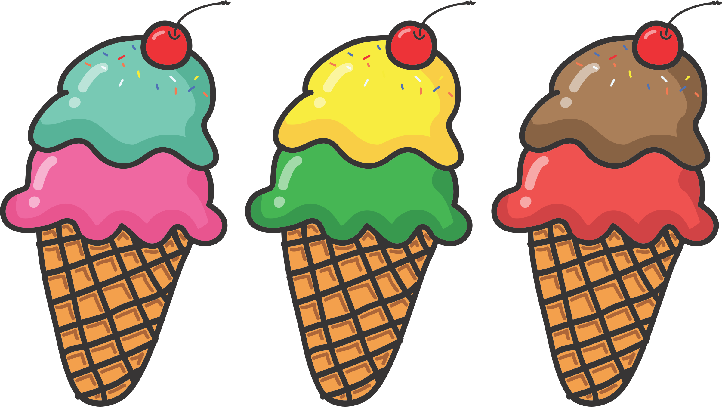 This Free Icons Png Design Of Three Ice Cream Cones (2400x1352), Png Download