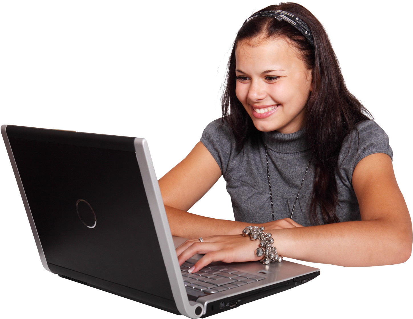 Girl Using A Laptop (1642x1256), Png Download