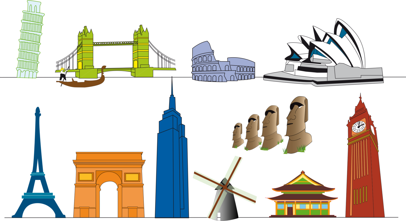 Eiffel Tower Landmark Monument Taj Mahal Statue Of - Monuments Clipart (1375x750), Png Download