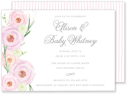 Pink Watercolor Roses Wedding Shower Invitation Baby - Bridal Shower (479x343), Png Download