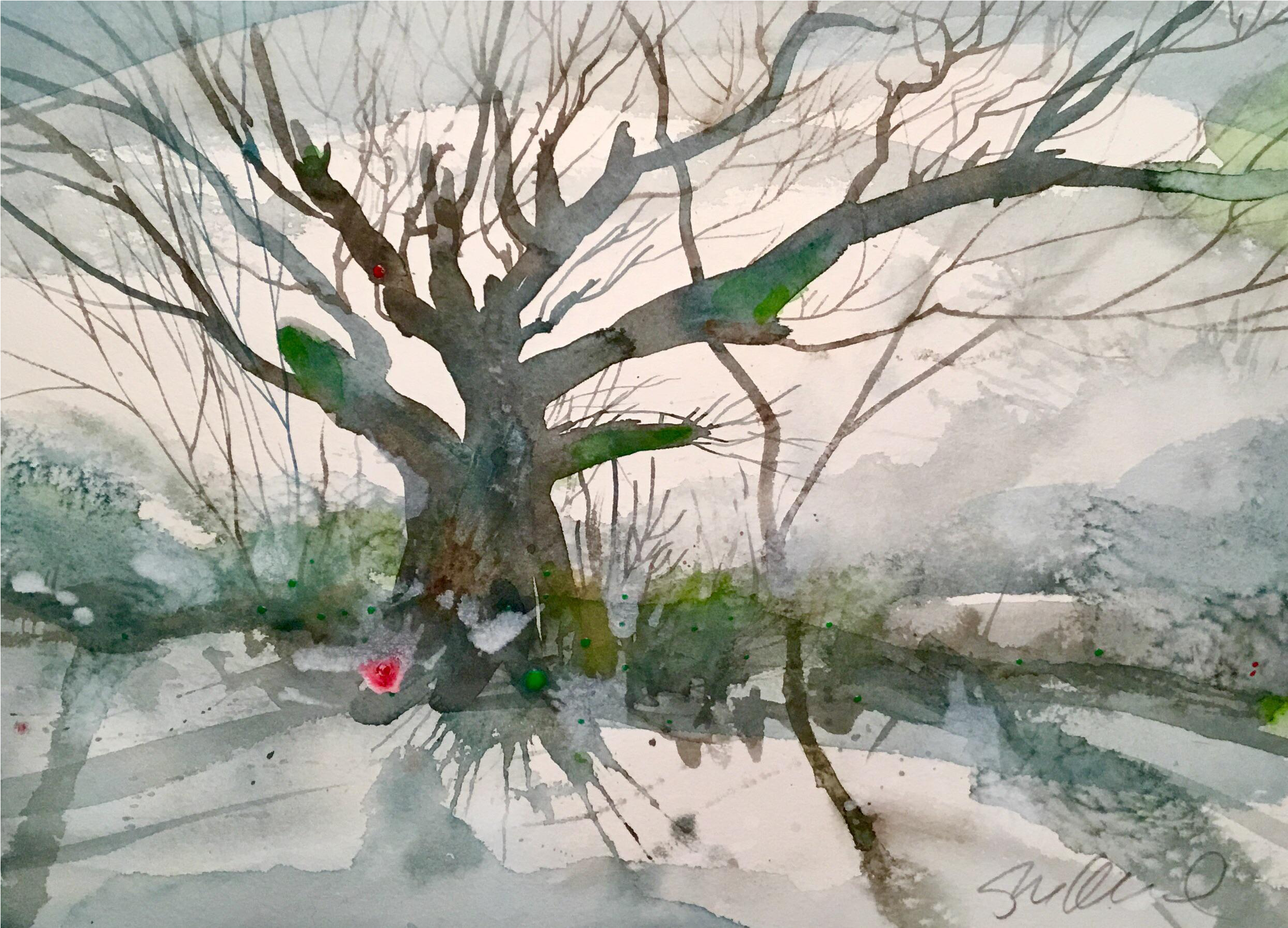Branches Drawing Watercolor Tree - Watercolor Painting (2771x1996), Png Download