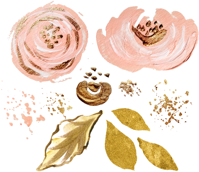 Pink Gold Watercolor Plant Ink Paint Flowers Freetoedit - Watercolor Painting (800x695), Png Download