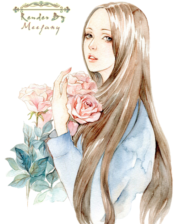 Render By Meefany - Girl With Flower Art (580x768), Png Download