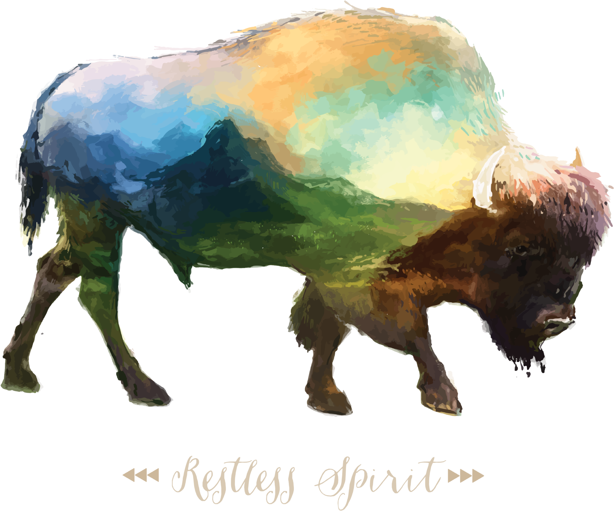 Designart 'bison Double Exposure Illustration' Large (2048x1865), Png Download