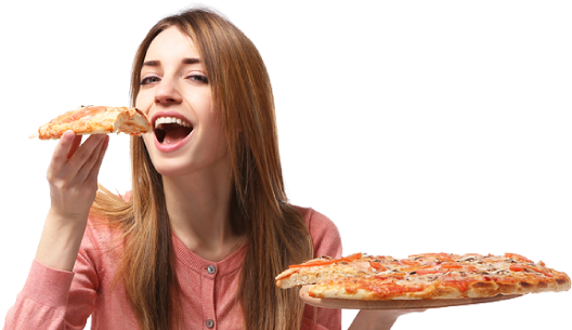 Eat Pizza - Woman Eating Pizza Png (553x304), Png Download