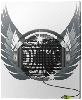World Globe Disco Ball With Headphones, Wings And Jack - Disco Ball With Wings (400x400), Png Download