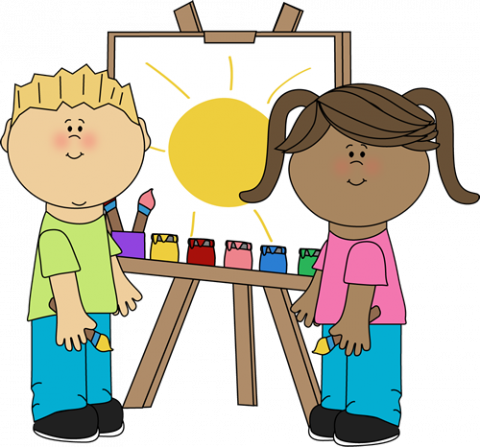 Kids Painting On Easel Clipart Art Class Clip Art - Art Kids Clipart (480x447), Png Download