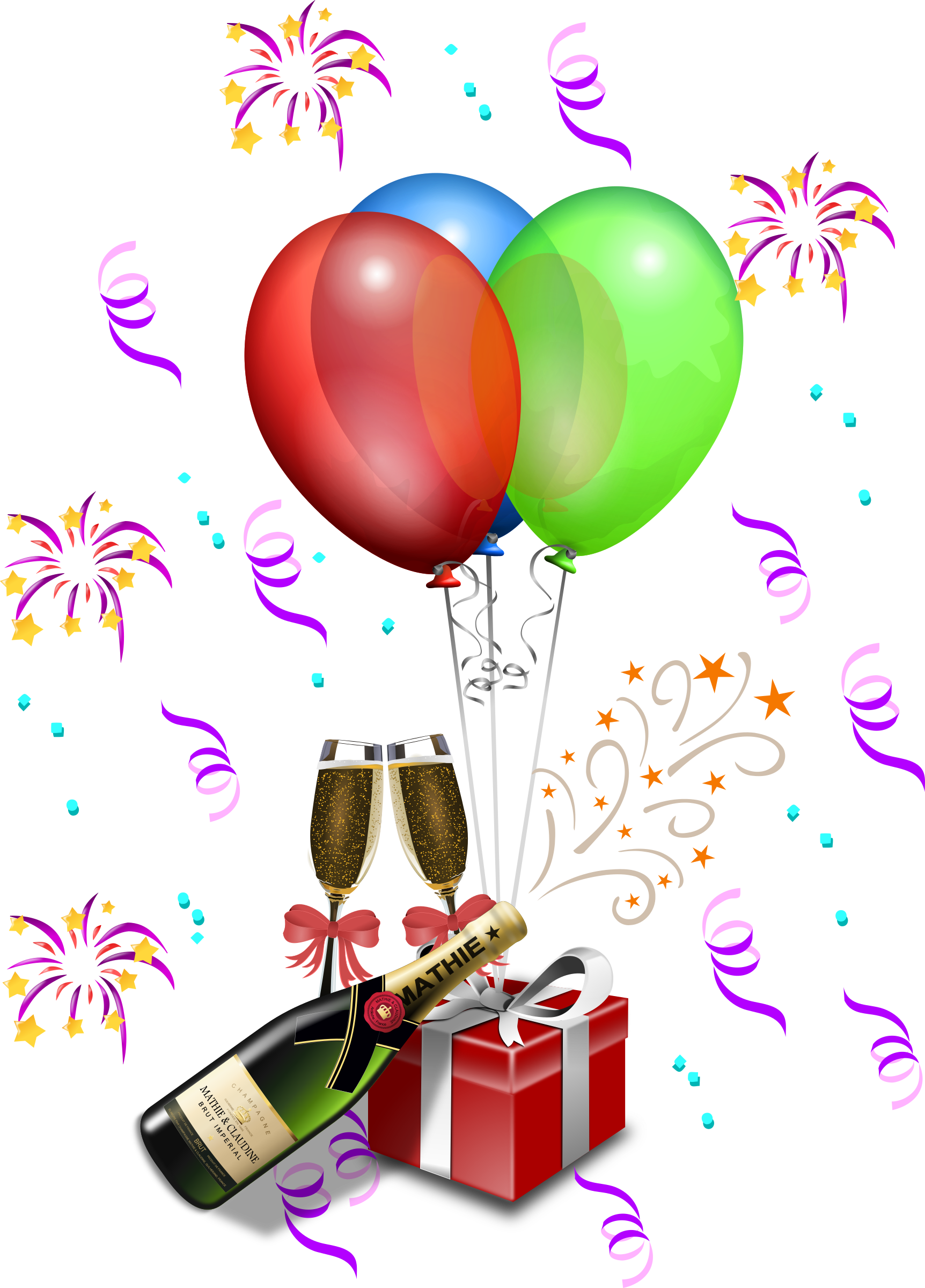 Champagne Clipart Confetti Balloon - Present Clip Art (574x800), Png Download