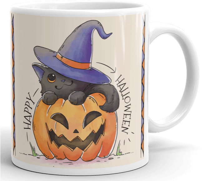 A Black Cat Wearing A Witch's Hat, Sits On Top Of A - T Shirt Halloween Cat (662x600), Png Download