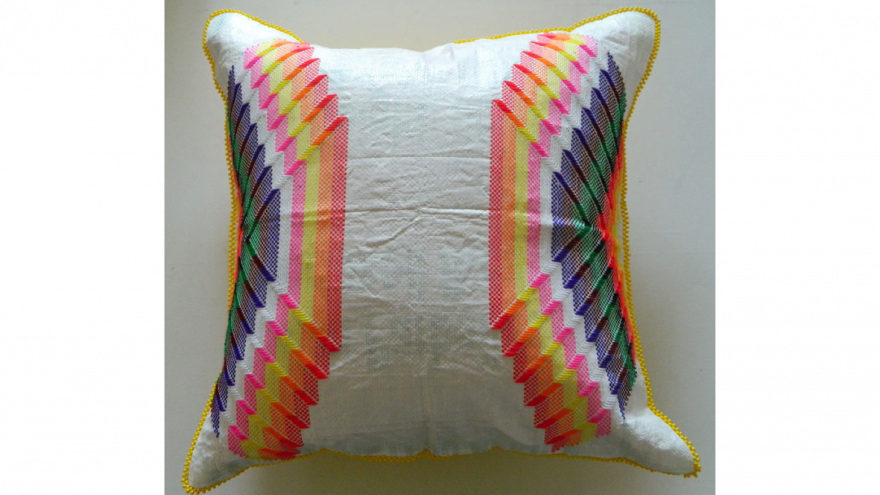 "checks" Langazela Cushion By Africa Ignite - Embroidery (880x495), Png Download