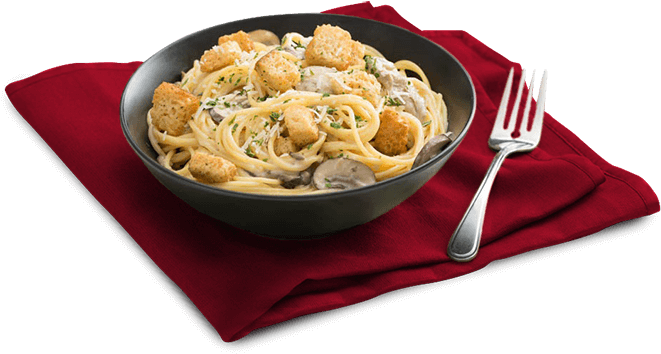 Creamy Mushroom Pasta With Croutons - Mushroom Pasta Png (775x410), Png Download