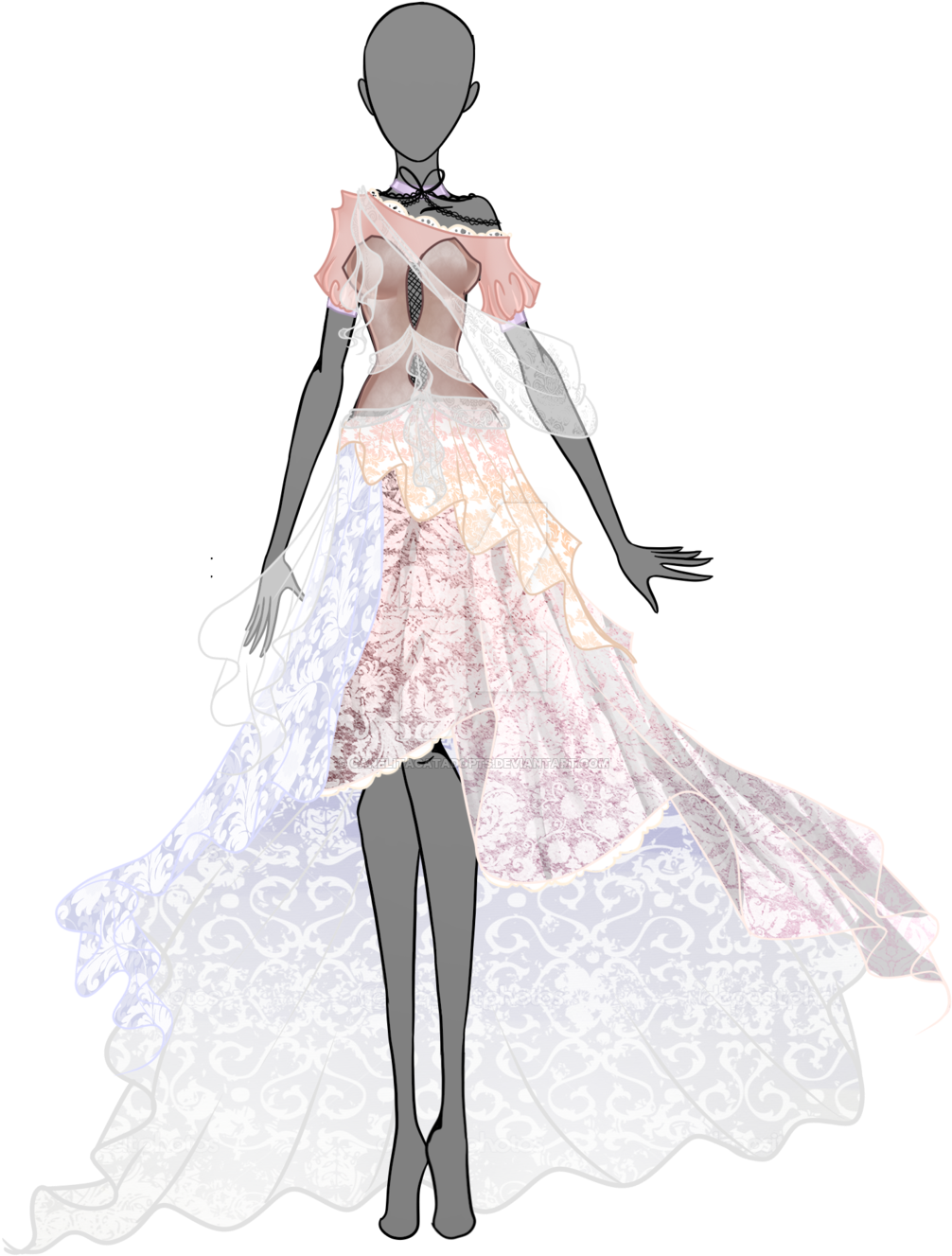 Gown Drawing Dream Dress - Anime Spring Outfit Manga (1024x1398), Png Download