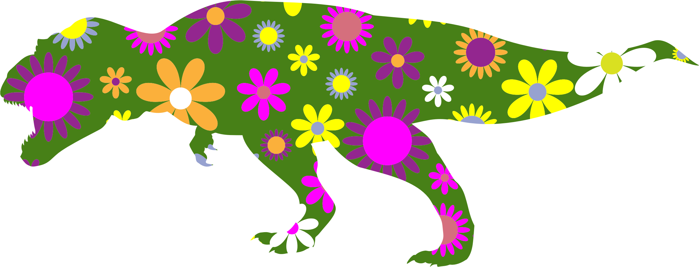 This Free Icons Png Design Of Retro Floral Tyrannosaurus (2262x866), Png Download