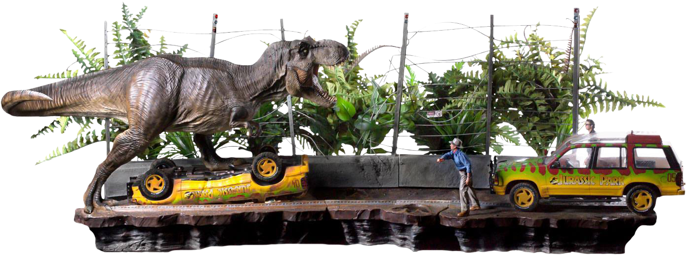 T-rex Attack 1/10th Scale Complete Diorama Statue - Iron Studios T Rex (1400x600), Png Download