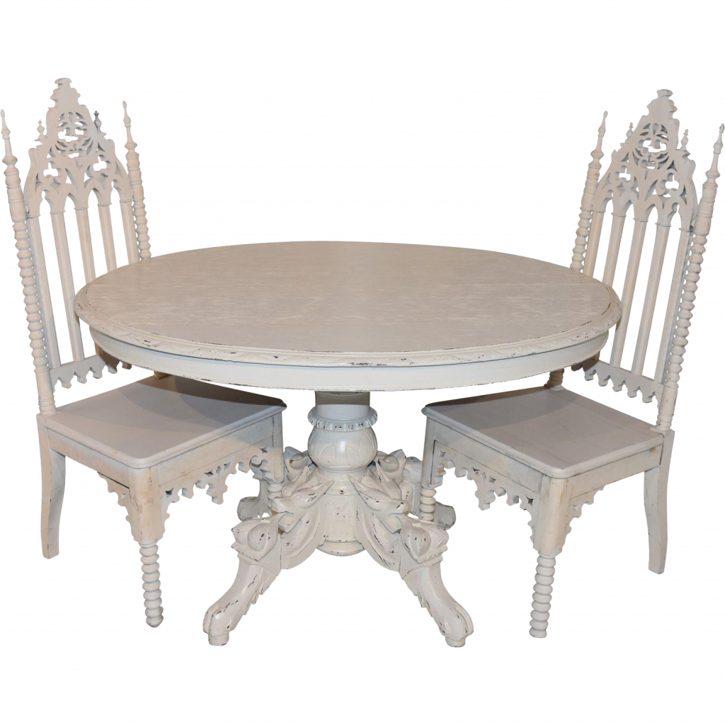 Antique French Dining Table & Two Gothic Chairs Custom - Furniture (1024x1024), Png Download